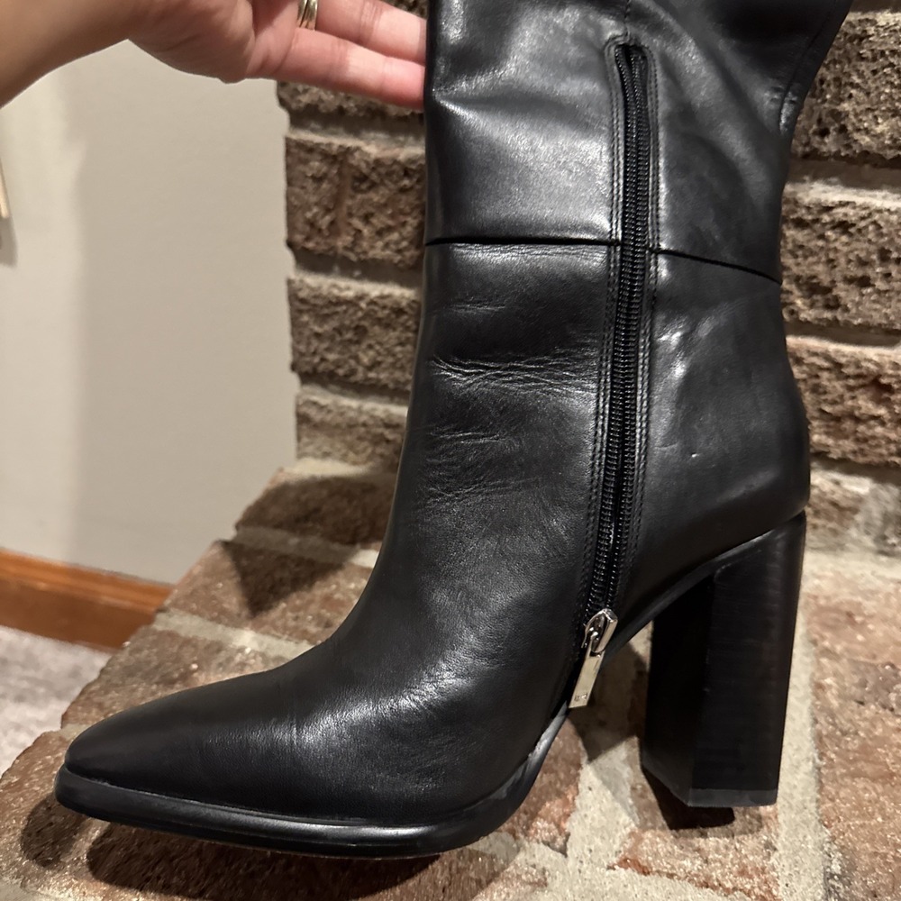 Marc Fisher Lannie Black Block High Heeled Riding Boots Sz 7M #634 - Picture 15 of 16